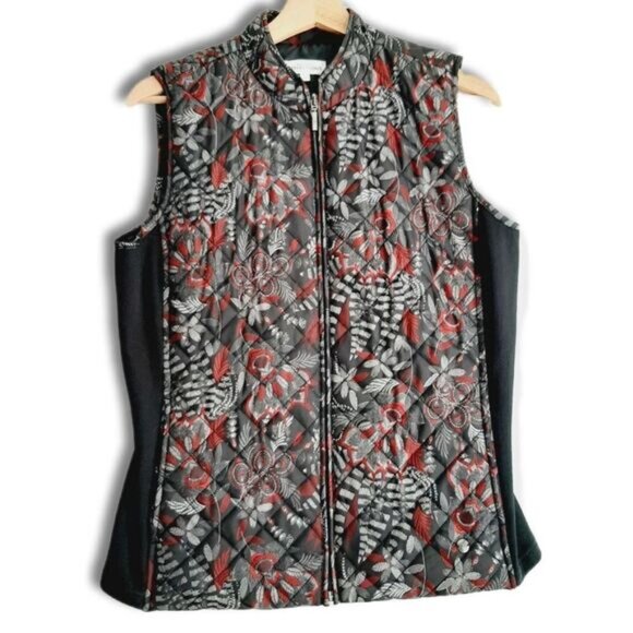 NORTHERN REFLECTIONS Floral Diamond Quilt Full-Zip Vest Blue Sz S - Picture 2 of 12